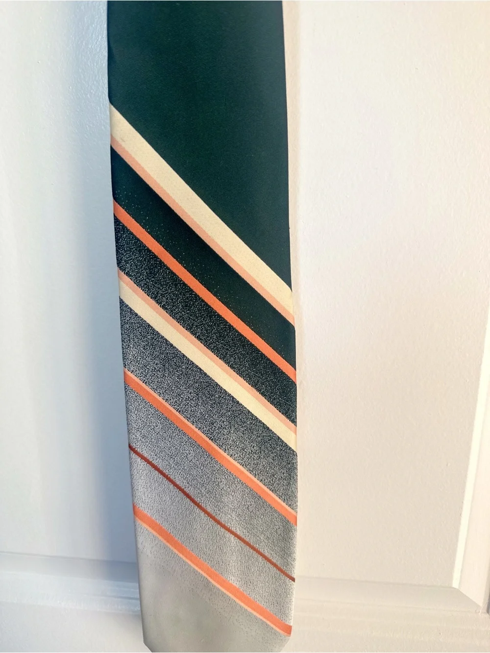 Vintage Diagonal Stripe Necktie Green Cream Retro Mens Tie